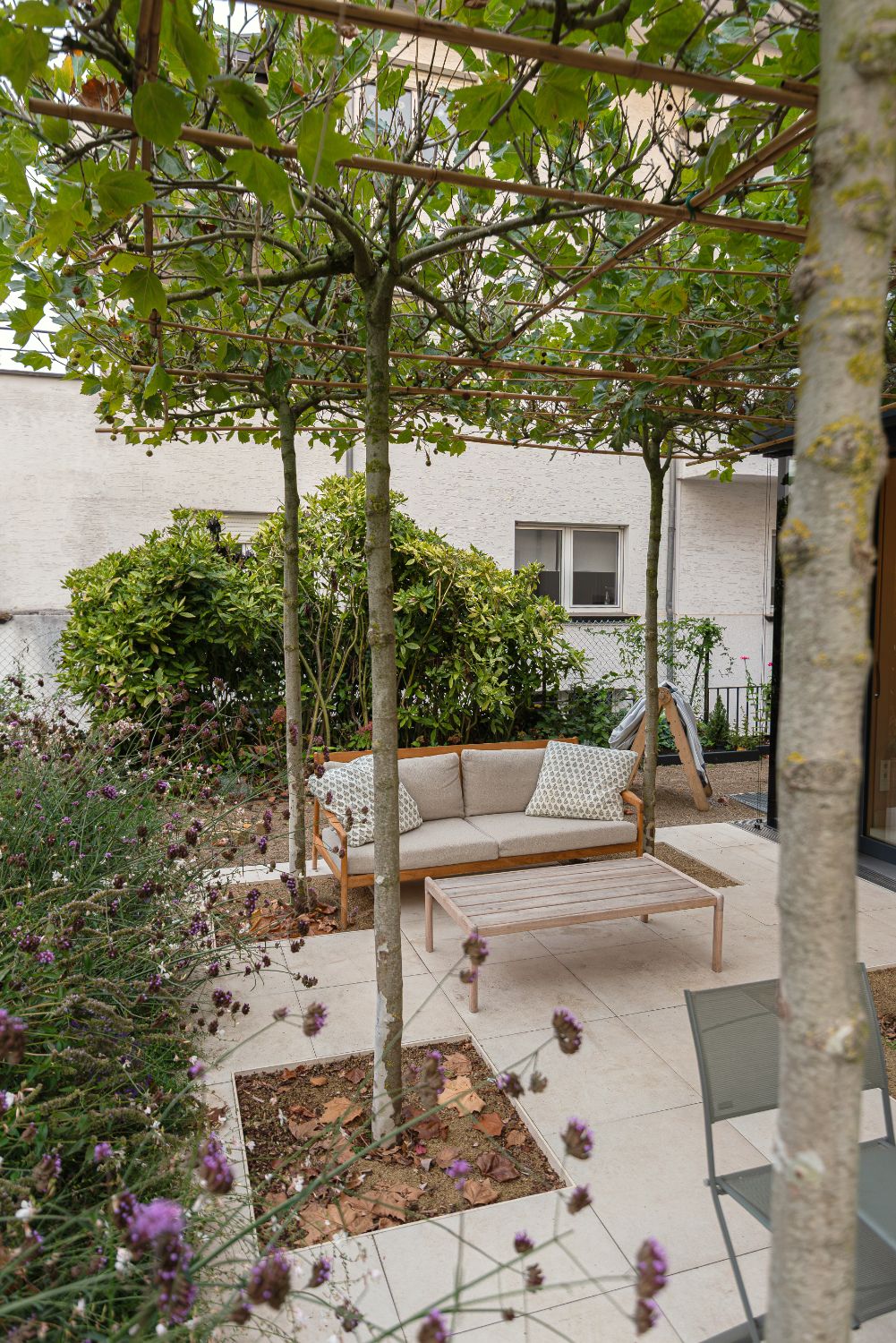 Terrasse unter Dachspalierbäumen